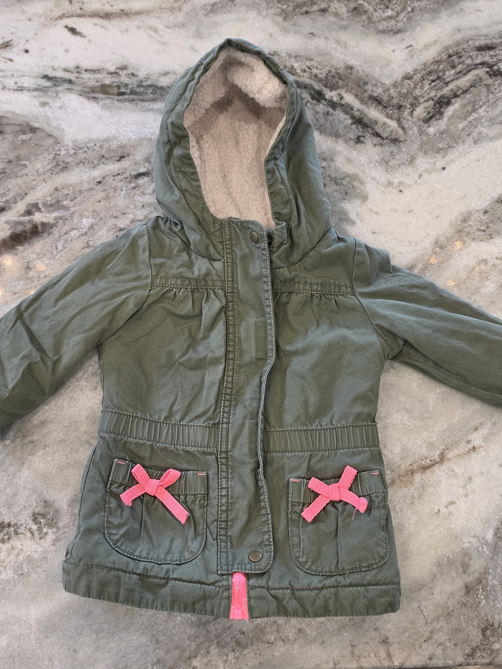 Cherokee Olive Green Hooded Jacket with Pink Bow Accents